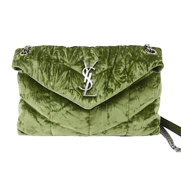 ✨🛍️ NWT Saint Laurent Loulou Puffer Shoulder Bag Quilted Green Velvet - Picture 1 of 5